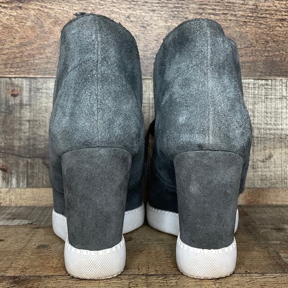 See By Chloe Lea Wedge Booties Gray Suede Sherpa Ankle Boots Booties Size 38 8 - Picture 8 of 11
